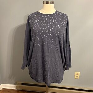 Cacique Navy Long Sleeve sleep dress with silver/glittery stars